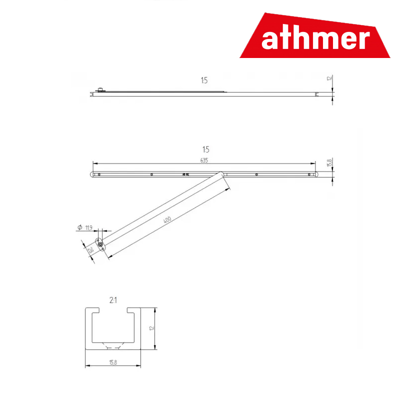 OGRANICZNIK OTWARCIA 120 STOPNI, SKRZYDŁO DREWNIANE DO 65 KG [SZEROKOŚĆ 720-1110mm], OŚCIEŻNICA METALOWA ATHMER