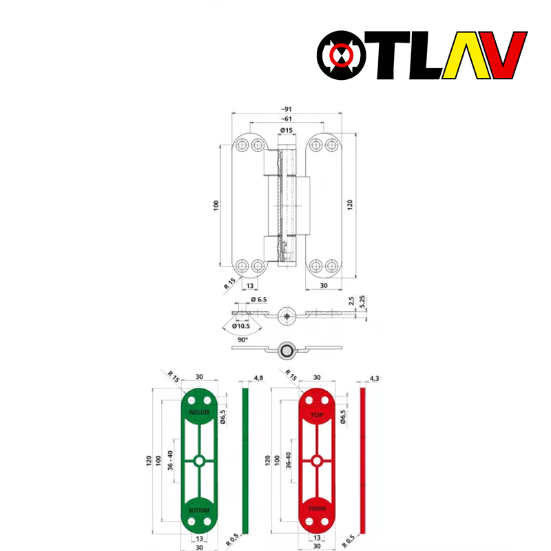 ZESTAW 3 ZAWIASÓW OT 335 150 Z PŁYTKĄ INVISACTA [40 KG] OTLAV