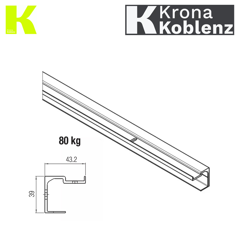 PROFIL MONTAŻOWY ALUMINIOWY DO SZYNY 500 NEW 3000 mm DO 50/80 KG KOBLENZ