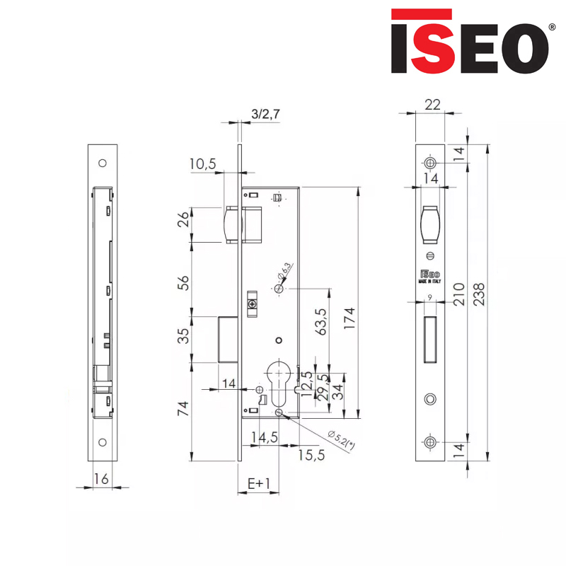 ZAMEK 85WB, E35mm, ROLKA, 238x22x3mm, STAL CHROMOWANA ISEO