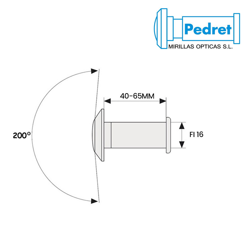 Wizjer PEDRET drzwiowy 16mm (40-65mm) Wizjer PEDRET drzwiowy 16mm (40-65mm)