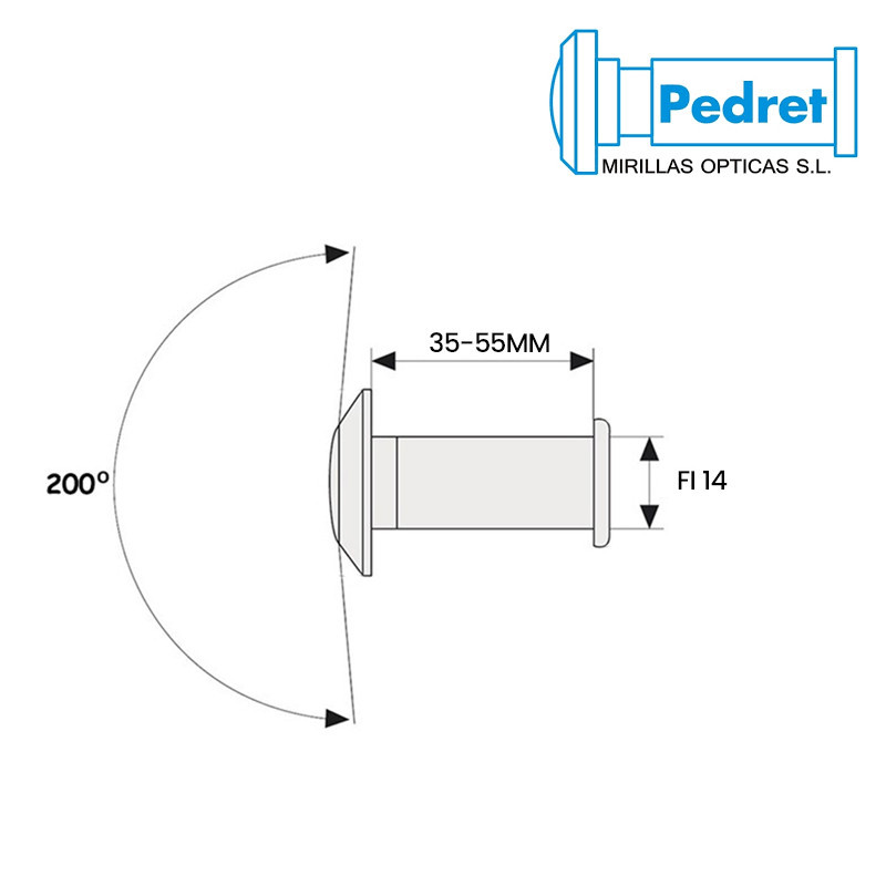 Wizjer PEDRET przeciwpożarowy 14mm (35-55mm) Wizjer PEDRET przeciwpożarowy 14mm (35-55mm)