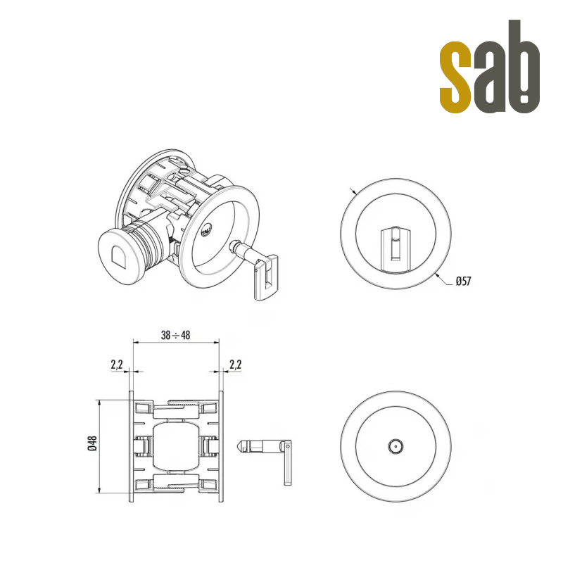 ZAMEK HOOKY ZERO OKRĄGŁY NA KLUCZ CHROMOWANY [GRUBOŚĆ DRZWI 38-48 mm] SAB