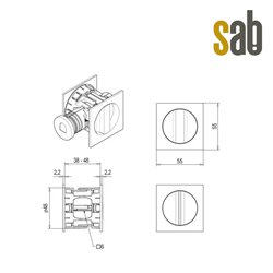 ZAMEK HOOKY ZERO KWADRATOWY Z BLOKADĄ WC CHROMOWANY [GRUBOŚĆ DRZWI 38-48 mm] SAB