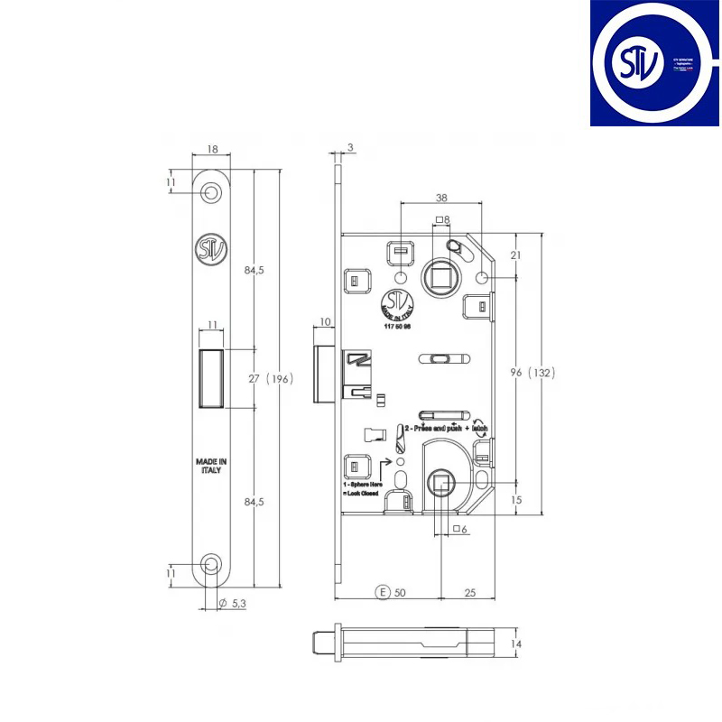 ZAMEK STV MAGNETYCZNY 96WC E50mm [KWADRAT 6mm] LAKIEROWANY NA BIAŁO STV