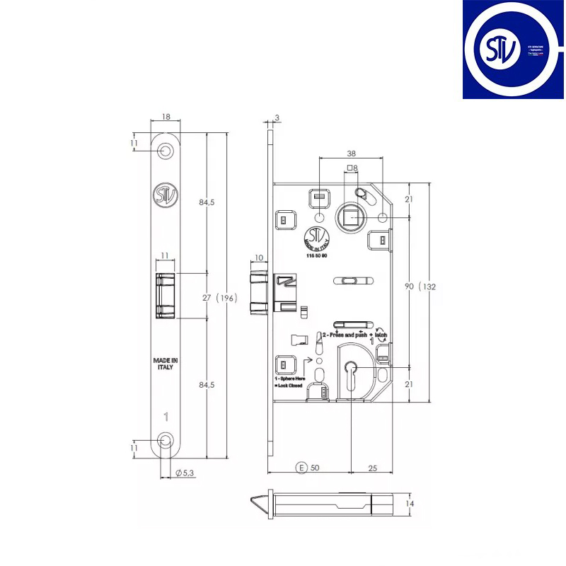 ZAMEK WPUSZCZANY MEDIUM 90KL E50mm [ZACZEP METAL+ABS] CHROMOWANY MATOWY STV