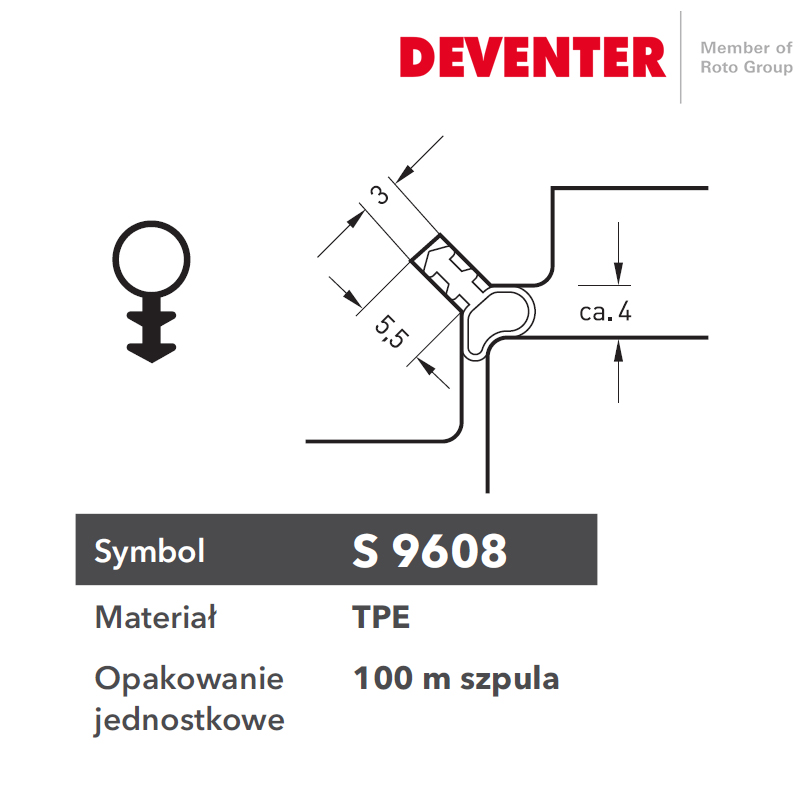 USZCZELKA DEVENTER S 9608 SZARA