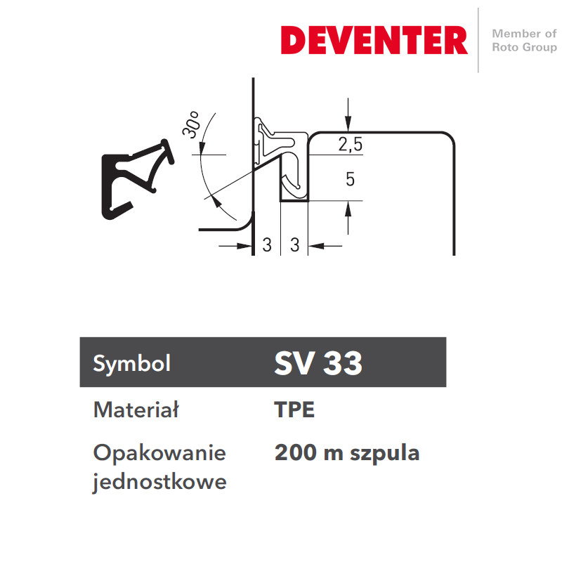 USZCZELKA DEVENTER SV 33 SZARY ANTRACYT