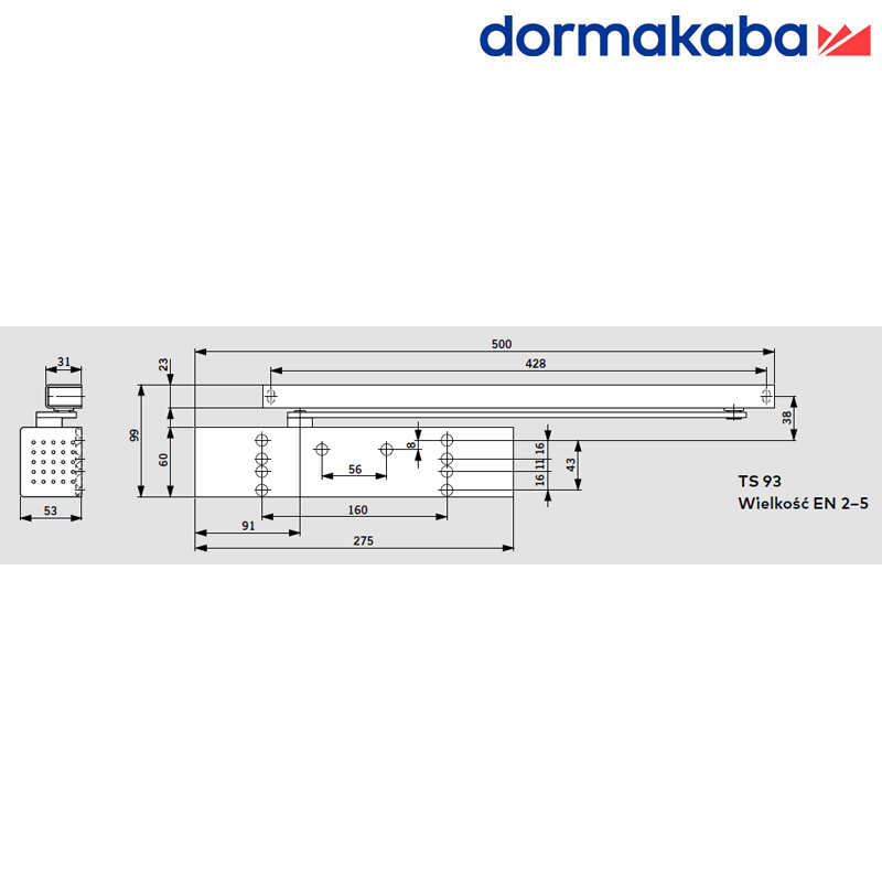 SAMOZAMYKACZ DORMAKABA TS 93 G BEZ SZYNY (2-5) Z PŁYTĄ, INOX SZER: DO 1250MM SAMOZAMYKACZ DORMAKABA TS 93 G BEZ SZYNY (2-5) Z PŁYTĄ, INOX SZER: DO 1250MM