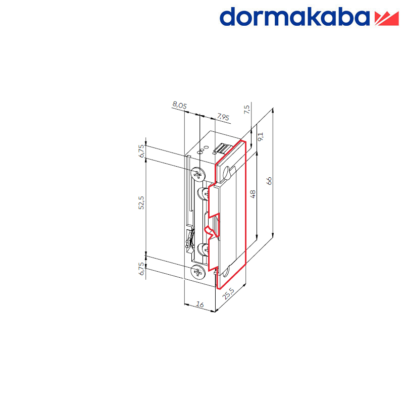 ELEKTROZACZEP DORMAKABA BASIC XS E, 12-24V AC/DC, (NC) Z ODBLOKOWANIEM I WYŚLIZGIEM EASY ADAPT