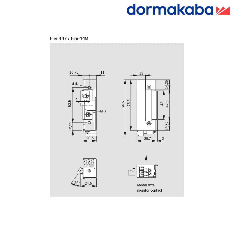 ELEKTROZACZEP DORMAKABA 447 FIRE 6-12V AC/DC