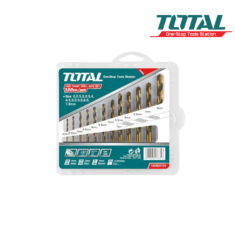 TOTAL WIERTŁA HSS 2- 8MM 12 ELEMENTÓW TACSD0125