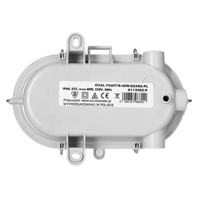 OVAL 7040T/R, OPRAWA OŚWIETLENIOWA, 40W, E27, IP44, IK10, KLOSZ POLIWĘGLAN PRZEŹROCZYSTY, PODSTAWA POLIPROPYLEN, SIATKA METALOWA OVAL 7040T/R, OPRAWA OŚWIETLENIOWA, 40W, E27, IP44, IK10, KLOSZ POLIWĘGLAN PRZEŹROCZYSTY, PODSTAWA POLIPROPYLEN, SIATKA METALOWA