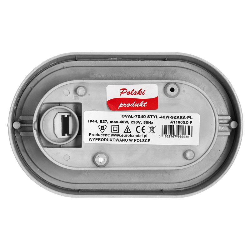 OVAL 7040 STYL, OPRAWA OŚWIETLENIOWA, 40W, E27, IP44, IK10, KLOSZ POLIWĘGLAN PRZEŹROCZYSTY, PODSTAWA POLIPROPYLEN, SIATKA PLASTI OVAL 7040 STYL, OPRAWA OŚWIETLENIOWA, 40W, E27, IP44, IK10, KLOSZ POLIWĘGLAN PRZEŹROCZYSTY, PODSTAWA POLIPROPYLEN, SIATKA PLASTI