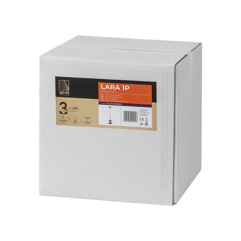LARA 1P, LAMPA WISZĄCA, E27 MAX. 60W, CZARNA ORNO LARA 1P, LAMPA WISZĄCA, E27 MAX. 60W, CZARNA ORNO