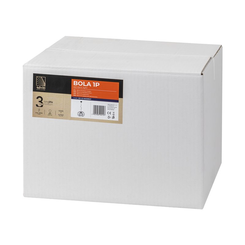 BOLA 1P, LAMPA WISZĄCA, E27 MAX. 60W, CZARNA ORNO BOLA 1P, LAMPA WISZĄCA, E27 MAX. 60W, CZARNA ORNO