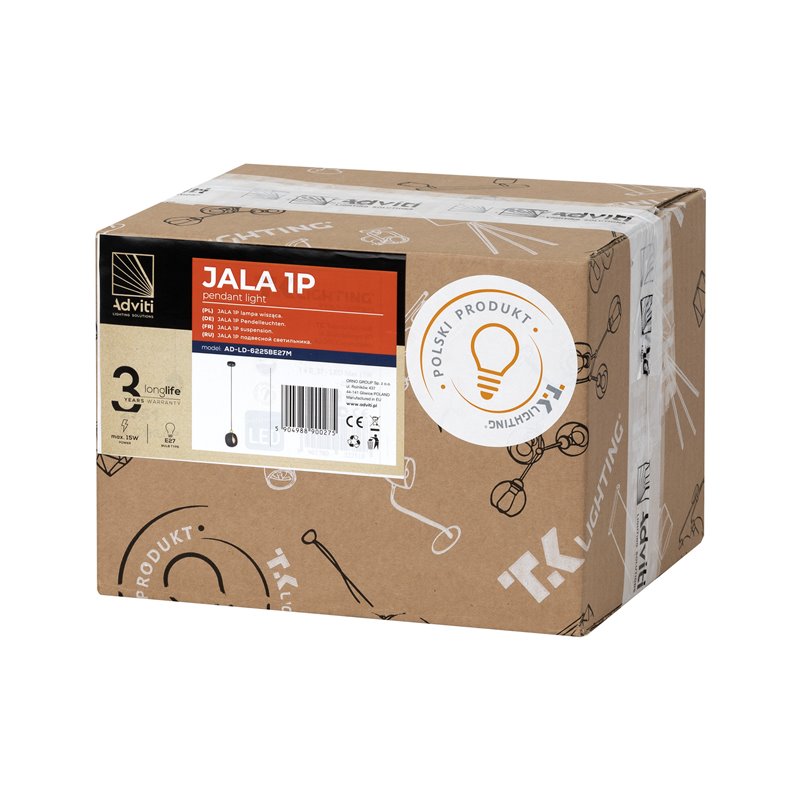 JALA 1P, LAMPA WISZĄCA, E27 MAX.15W, CZARNA ORNO JALA 1P, LAMPA WISZĄCA, E27 MAX.15W, CZARNA ORNO