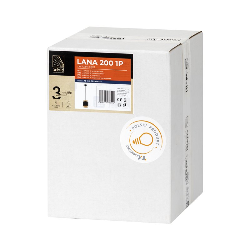 LANA 200 1P, LAMPA WISZĄCA, E27 MAX.60W, CZARNA ORNO LANA 200 1P, LAMPA WISZĄCA, E27 MAX.60W, CZARNA ORNO
