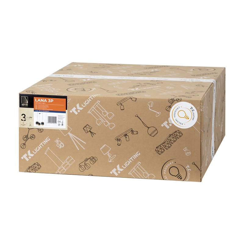 LANA 3P, LAMPA WISZĄCA, E27 MAX.60W, CZARNA ORNO LANA 3P, LAMPA WISZĄCA, E27 MAX.60W, CZARNA ORNO