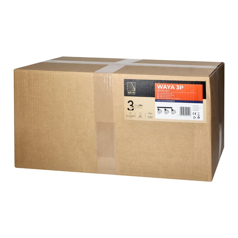 WAYA OPRAWA ŚCIENNO-SUFITOWA, MOC MAX. 3X60W, E27, CZARNA, LISTWA ORNO WAYA OPRAWA ŚCIENNO-SUFITOWA, MOC MAX. 3X60W, E27, CZARNA, LISTWA ORNO