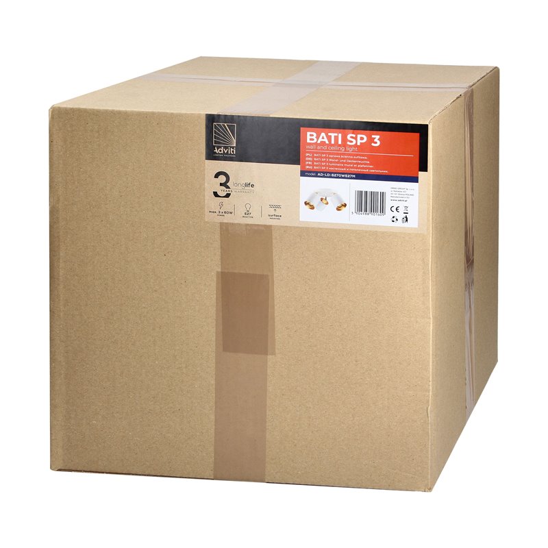 BATI OPRAWA ŚCIENNO-SUFITOWA, MOC MAX. 3X60W, E27, BIAŁA ORNO BATI OPRAWA ŚCIENNO-SUFITOWA, MOC MAX. 3X60W, E27, BIAŁA ORNO