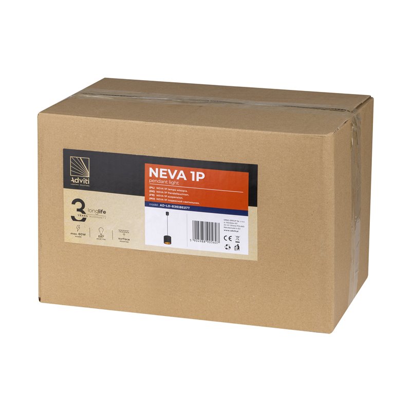 NEVA LAMPA WISZĄCA, MOC MAX. 1X60W, E27, CZARNA ORNO NEVA LAMPA WISZĄCA, MOC MAX. 1X60W, E27, CZARNA ORNO