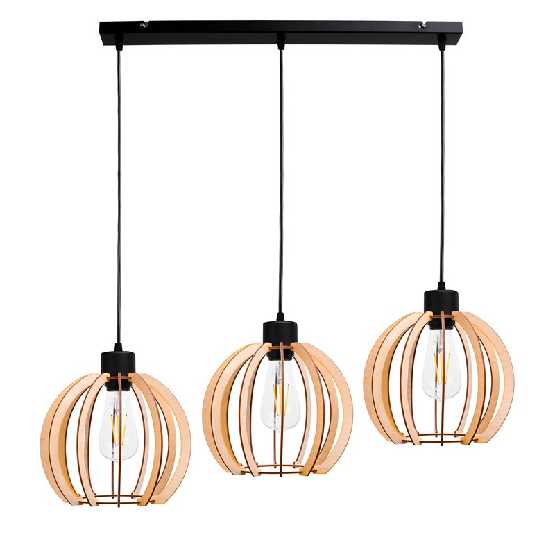 JUALA LAMPA WISZĄCA, MOC MAX. 3X60W, E27, CZARNA, DREWNO ORNO
