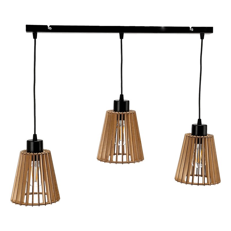 DELOS 3P E27, LAMPA WISZĄCA, MAX. 3X60W, CZARNA, DREWNO, LISTWA ORNO