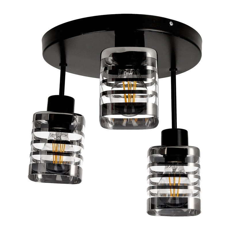 SIENA 3P E27, OPRAWA ŚCIENNO-SUFITOWA, MAX. 3X60W, CZARNA, PODSTAWA OKRĄGŁA, STAŁE GŁOWICE LAMPY, RÓŻNE POZIOMY ORNO