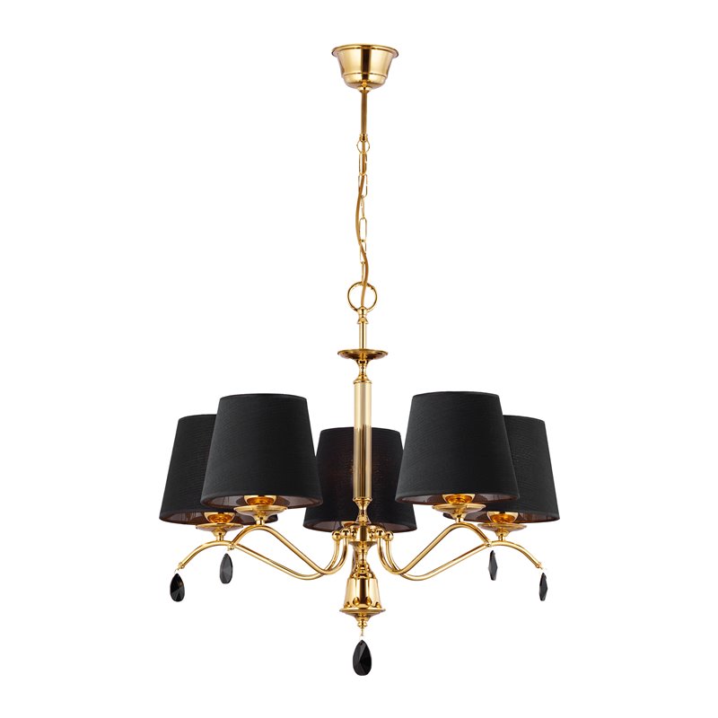 ACHAJA 5P, LAMPA WISZĄCA, 5XE27, MAX. 5X60W, METAL, MOSIĄDZ, ABAŻUR CZARNY ORNO