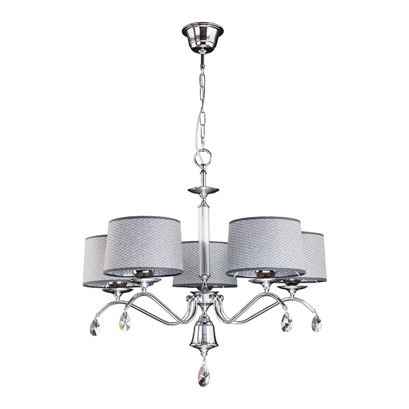 ACHAJA 5P, LAMPA WISZĄCA, 5XE27, MAX. 5X60W, METAL, CHROM, ABAŻUR SZARY ORNO