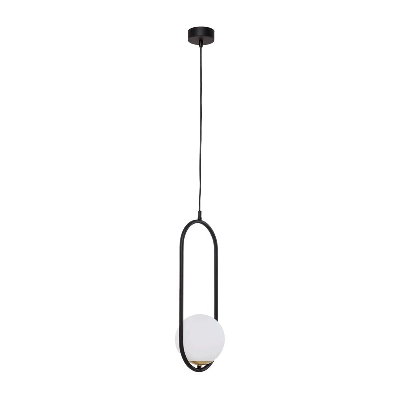 MILOS 1P, LAMPA WISZĄCA, E14 MAX. 40W, METAL, CZARNY, KLOSZ SZKLANY ORNO
