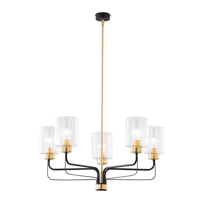 ETOLIA 5P, LAMPA WISZĄCA, 5XE27, MAX. 5X60W, METAL, MOSIĄDZ/CZARNY, KLOSZ SZKLANY ORNO