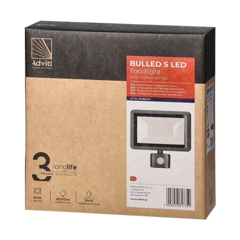 BULLED S 50W NAŚWIETLACZ Z PIR, 4000LM, IP44, 4000K, ALUMINIUM + SZKŁO ORNO BULLED S 50W NAŚWIETLACZ Z PIR, 4000LM, IP44, 4000K, ALUMINIUM + SZKŁO ORNO
