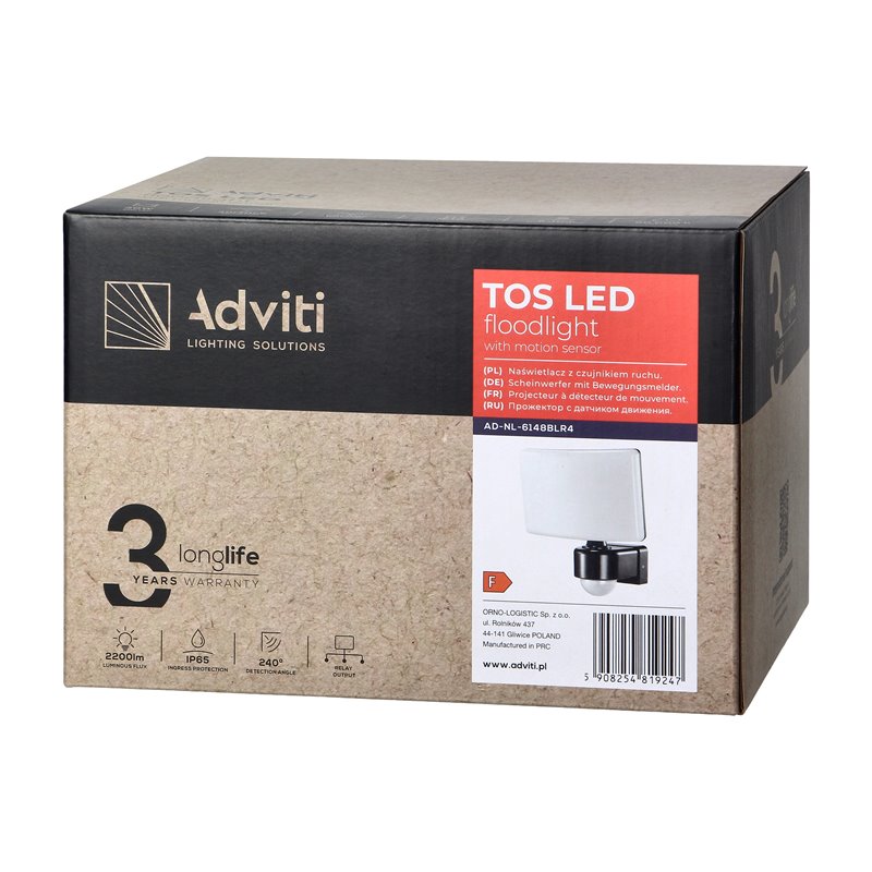 TOS LED 30W NAŚWIETLACZ OGRODOWY Z PIR, 2200LM, IP65, 4000K, PC, CZARNY ORNO TOS LED 30W NAŚWIETLACZ OGRODOWY Z PIR, 2200LM, IP65, 4000K, PC, CZARNY ORNO