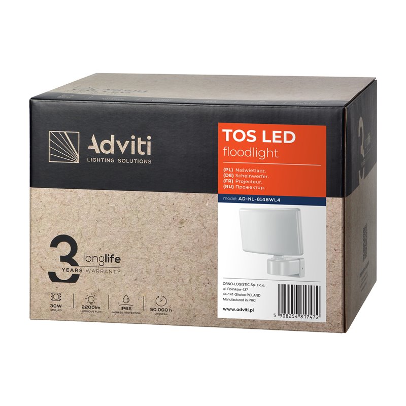 TOS LED 30W NAŚWIETLACZ OGRODOWY LED, 2200LM, IP65, 4000K, PC, BIAŁY ORNO TOS LED 30W NAŚWIETLACZ OGRODOWY LED, 2200LM, IP65, 4000K, PC, BIAŁY ORNO