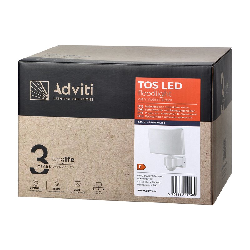 TOS LED 30W NAŚWIETLACZ OGRODOWY Z PIR, 2200LM, IP65, 4000K, PC, BIAŁY ORNO TOS LED 30W NAŚWIETLACZ OGRODOWY Z PIR, 2200LM, IP65, 4000K, PC, BIAŁY ORNO