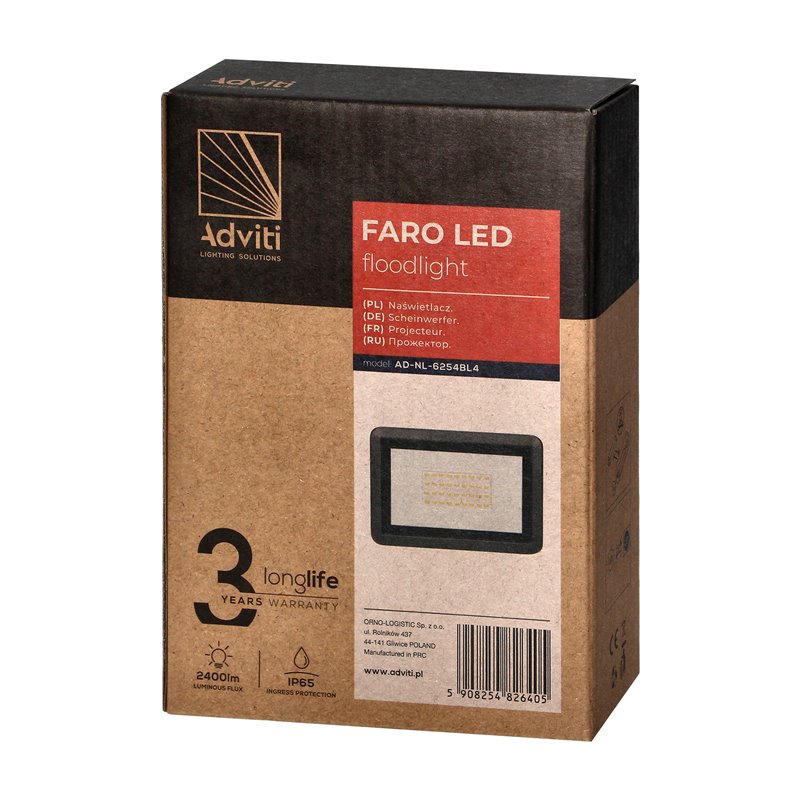 FARO LED NAŚWIETLACZ 30W, 2400LM, IP65, 4000K, ALUMINIUM + SZKŁO ORNO FARO LED NAŚWIETLACZ 30W, 2400LM, IP65, 4000K, ALUMINIUM + SZKŁO ORNO