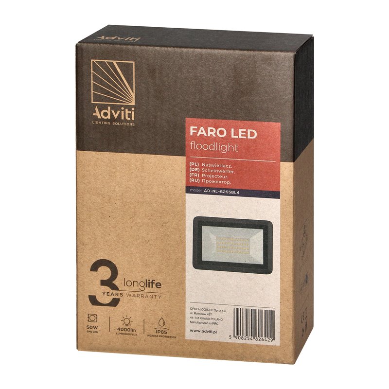 FARO LED NAŚWIETLACZ 50W, 4000LM, IP65, 4000K, ALUMINIUM + SZKŁO ORNO FARO LED NAŚWIETLACZ 50W, 4000LM, IP65, 4000K, ALUMINIUM + SZKŁO ORNO