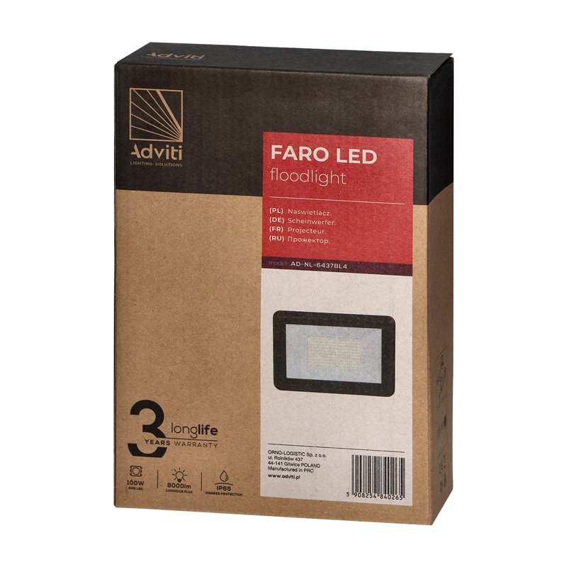 FARO LED 100W NAŚWIETLACZ, 8000LM, IP65, 4000K, ALUMINIUM + SZKŁO ORNO FARO LED 100W NAŚWIETLACZ, 8000LM, IP65, 4000K, ALUMINIUM + SZKŁO ORNO