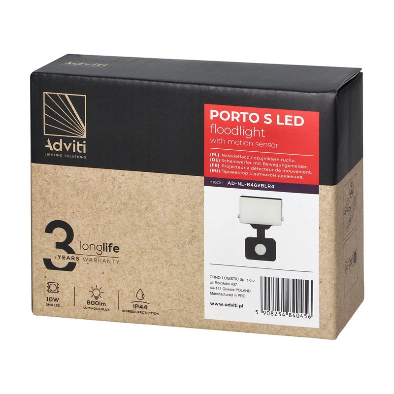 PORTO S LED 10W NAŚWIETLACZ Z PIR, 800LM, IP44, 4000K, ALUMINIUM + POLIWĘGLAN ORNO PORTO S LED 10W NAŚWIETLACZ Z PIR, 800LM, IP44, 4000K, ALUMINIUM + POLIWĘGLAN ORNO