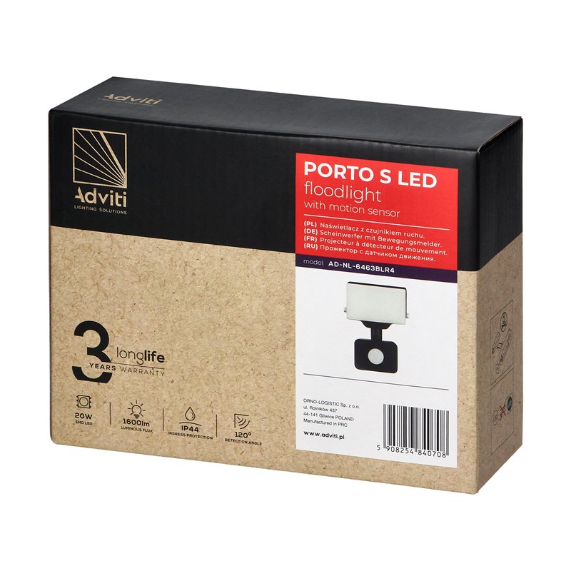 PORTO S LED 20W NAŚWIETLACZ Z PIR, 1600LM, IP44, 4000K, ALUMINIUM + POLIWĘGLAN ORNO PORTO S LED 20W NAŚWIETLACZ Z PIR, 1600LM, IP44, 4000K, ALUMINIUM + POLIWĘGLAN ORNO