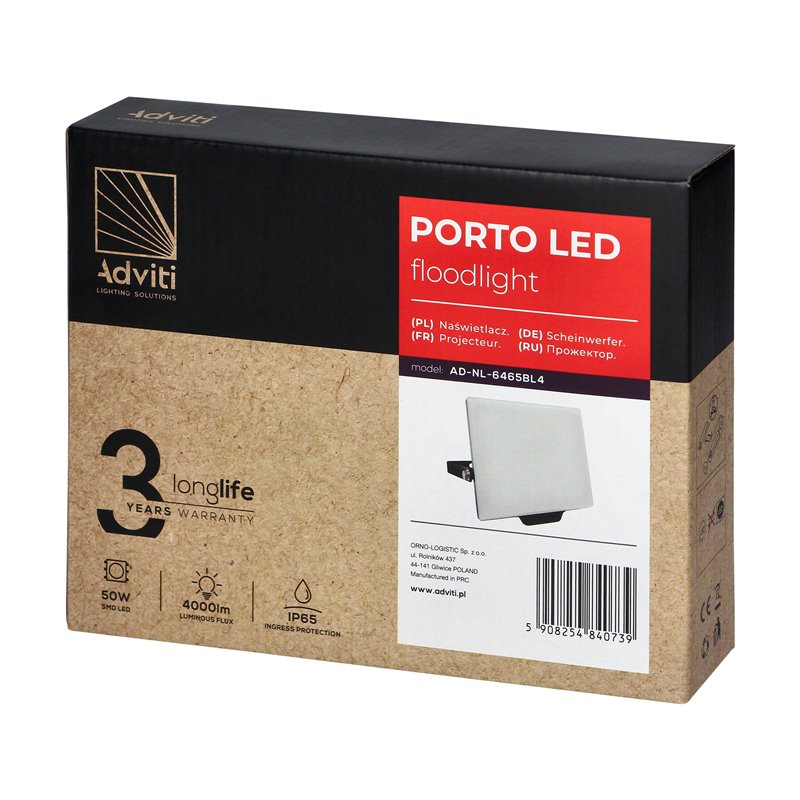 PORTO LED 50W NAŚWIETLACZ BEZRAMKOWY, 4000LM, IP65, 4000K, ALUMINIUM + POLIWĘGLAN ORNO PORTO LED 50W NAŚWIETLACZ BEZRAMKOWY, 4000LM, IP65, 4000K, ALUMINIUM + POLIWĘGLAN ORNO