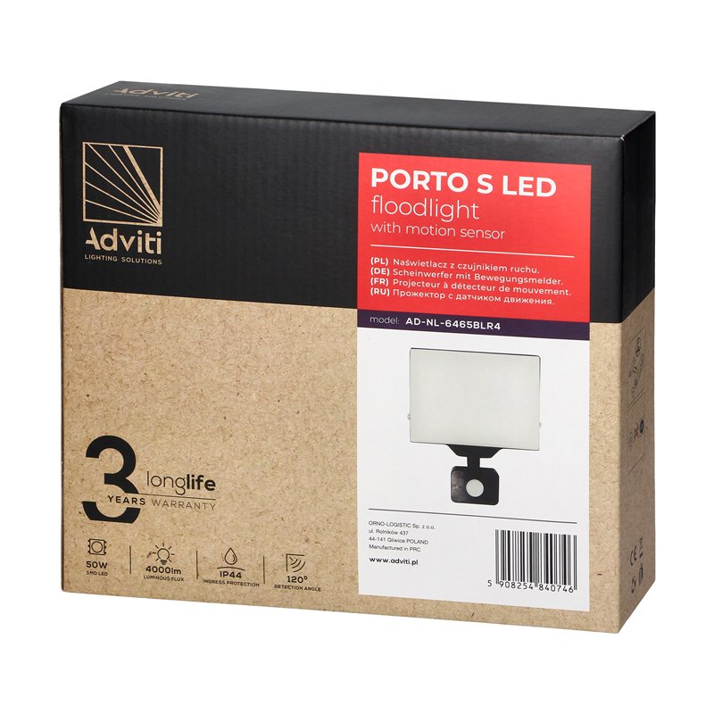 PORTO S LED 50W NAŚWIETLACZ Z PIR, 4000LM, IP44, 4000K, ALUMINIUM + POLIWĘGLAN ORNO PORTO S LED 50W NAŚWIETLACZ Z PIR, 4000LM, IP44, 4000K, ALUMINIUM + POLIWĘGLAN ORNO