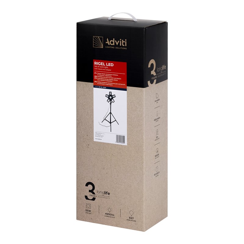 RIGEL LED ZESTAW: LAMPA WARSZTATOWA SKŁADANA 5-SKRZYDŁOWA 55W + STATYW + ADAPTER ORNO RIGEL LED ZESTAW: LAMPA WARSZTATOWA SKŁADANA 5-SKRZYDŁOWA 55W + STATYW + ADAPTER ORNO