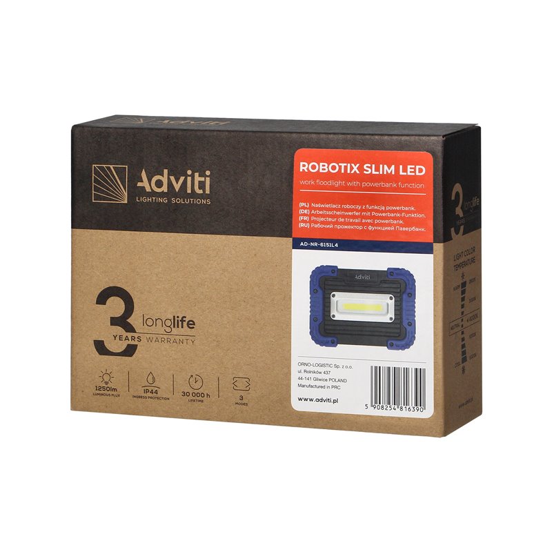 NAŚWIETLACZ ROBOCZY ROBOTIX SLIM 20W LI-ION 4400MAH Z ŁADOWARKĄ USB ORNO NAŚWIETLACZ ROBOCZY ROBOTIX SLIM 20W LI-ION 4400MAH Z ŁADOWARKĄ USB ORNO