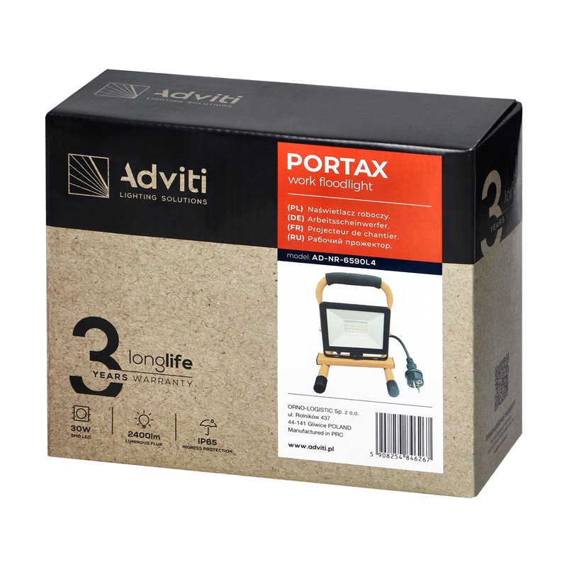 PORTAX NAŚWIETLACZ ROBOCZY NA STATYWIE, 30W, 2400LM, IP65, 4000K ORNO PORTAX NAŚWIETLACZ ROBOCZY NA STATYWIE, 30W, 2400LM, IP65, 4000K ORNO