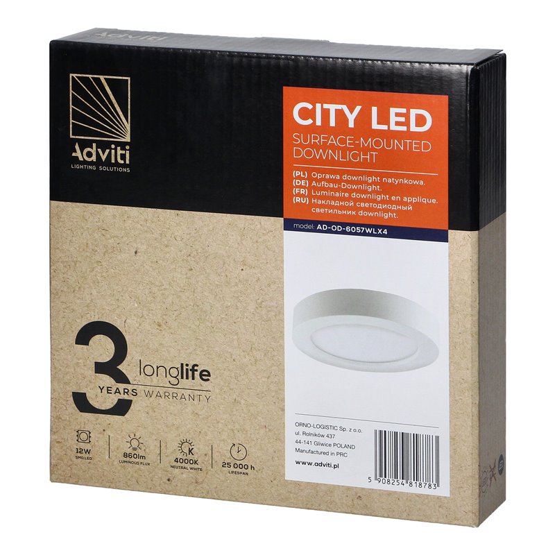 CITY LED 12W, OPRAWA DOWNLIGHT, NATYNKOWA, OKRĄGŁA, 860LM, 4000K, BIAŁA, WBUDOWANY ZASILACZ LED ORNO CITY LED 12W, OPRAWA DOWNLIGHT, NATYNKOWA, OKRĄGŁA, 860LM, 4000K, BIAŁA, WBUDOWANY ZASILACZ LED ORNO