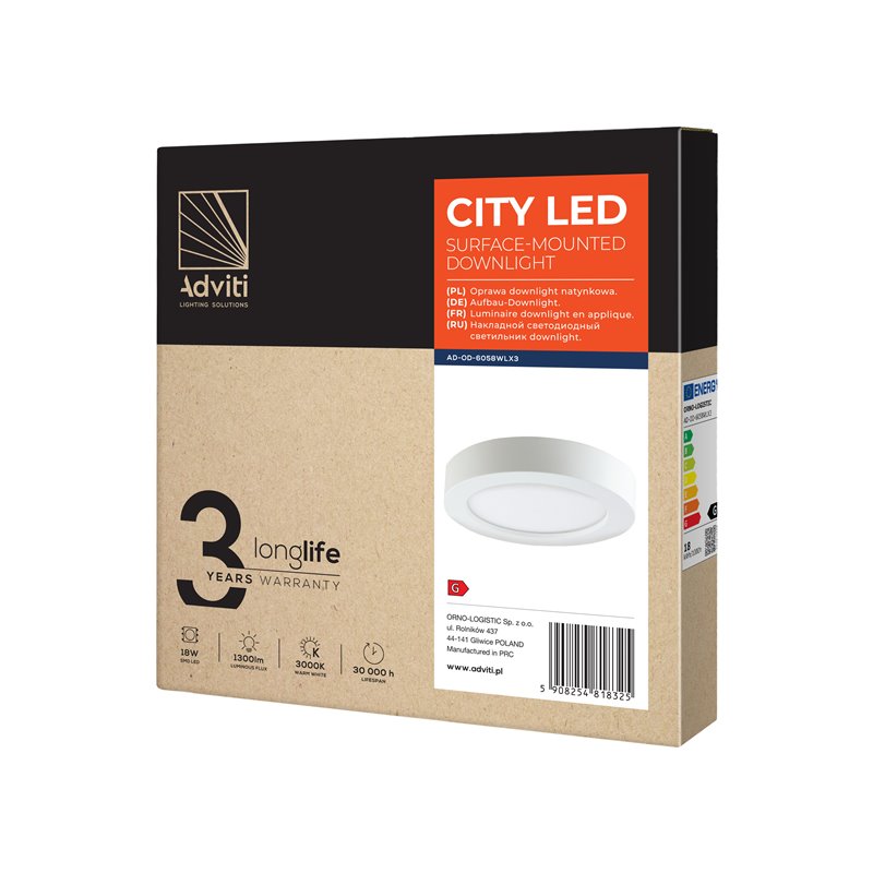 CITY LED 18W, OPRAWA DOWNLIGHT, NATYNKOWA, OKRĄGŁA, 1500LM, 3000K, BIAŁA, WBUDOWANY ZASILACZ LED ORNO CITY LED 18W, OPRAWA DOWNLIGHT, NATYNKOWA, OKRĄGŁA, 1500LM, 3000K, BIAŁA, WBUDOWANY ZASILACZ LED ORNO