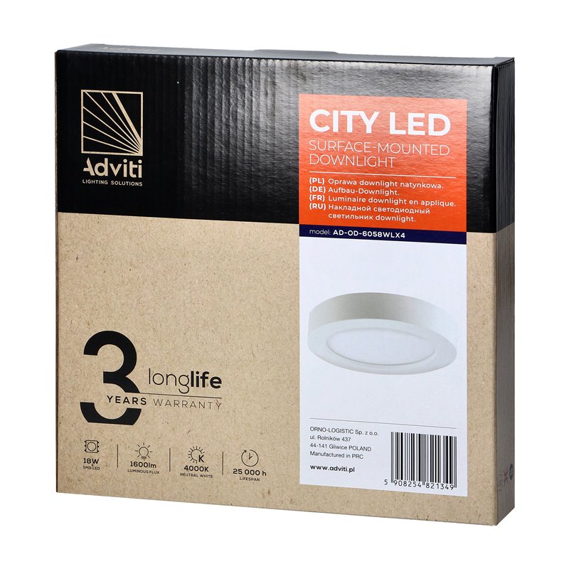 CITY LED 18W, OPRAWA DOWNLIGHT, NATYNKOWA, OKRĄGŁA, 1600LM, 4000K, BIAŁA, WBUDOWANY ZASILACZ LED ORNO CITY LED 18W, OPRAWA DOWNLIGHT, NATYNKOWA, OKRĄGŁA, 1600LM, 4000K, BIAŁA, WBUDOWANY ZASILACZ LED ORNO